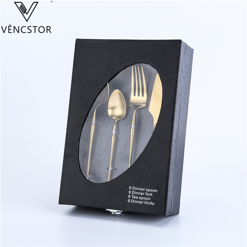 Knife Spoon Fork Set Gold Flatware Set Stainless Steel Cutlery 24PCS Set For Weeding Party Gift