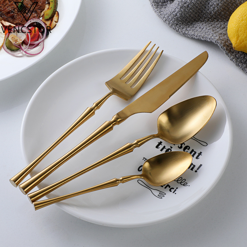 Knife Spoon Fork Set Gold Flatware Set Stainless Steel Cutlery 24PCS Set For Weeding Party Gift