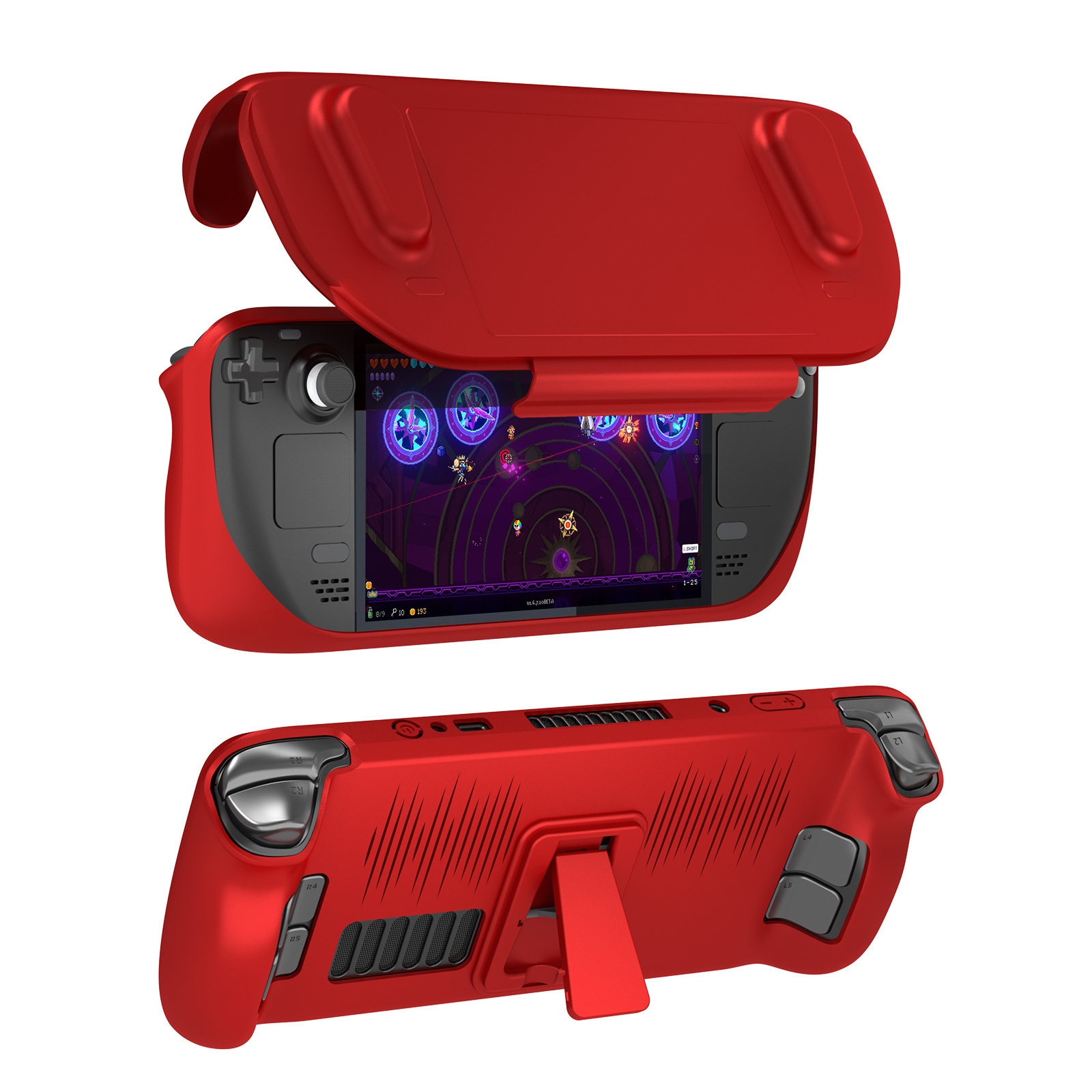 Protective case with Front Shell and Kickstand for Steam Deck,Ultra Slim TPU Case and front cover for SteamDeck. Cola Red