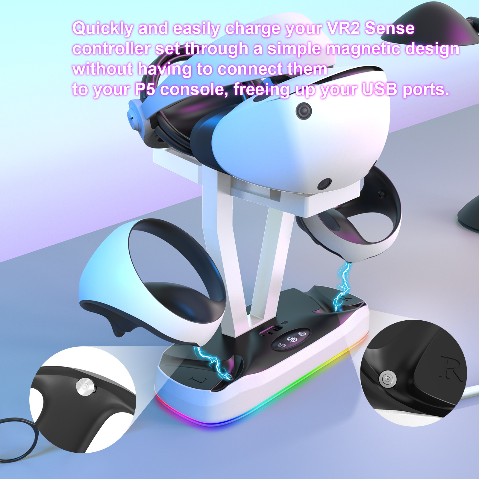 RGB charging stand for PS VR 2,Charging Display Stand for PSVR2,4 Controller Charging Port