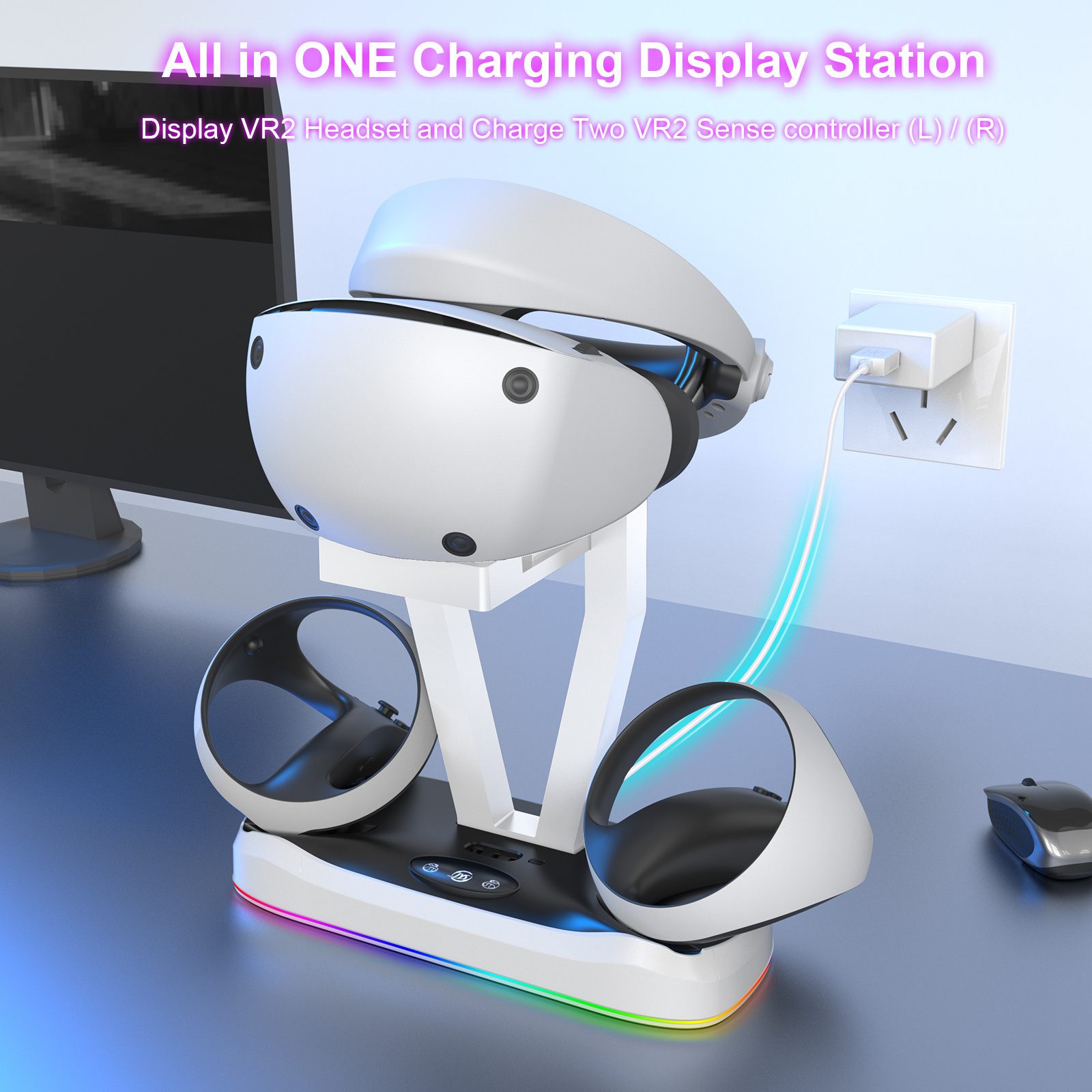 RGB charging stand for PS VR 2,Charging Display Stand for PSVR2,4 Controller Charging Port