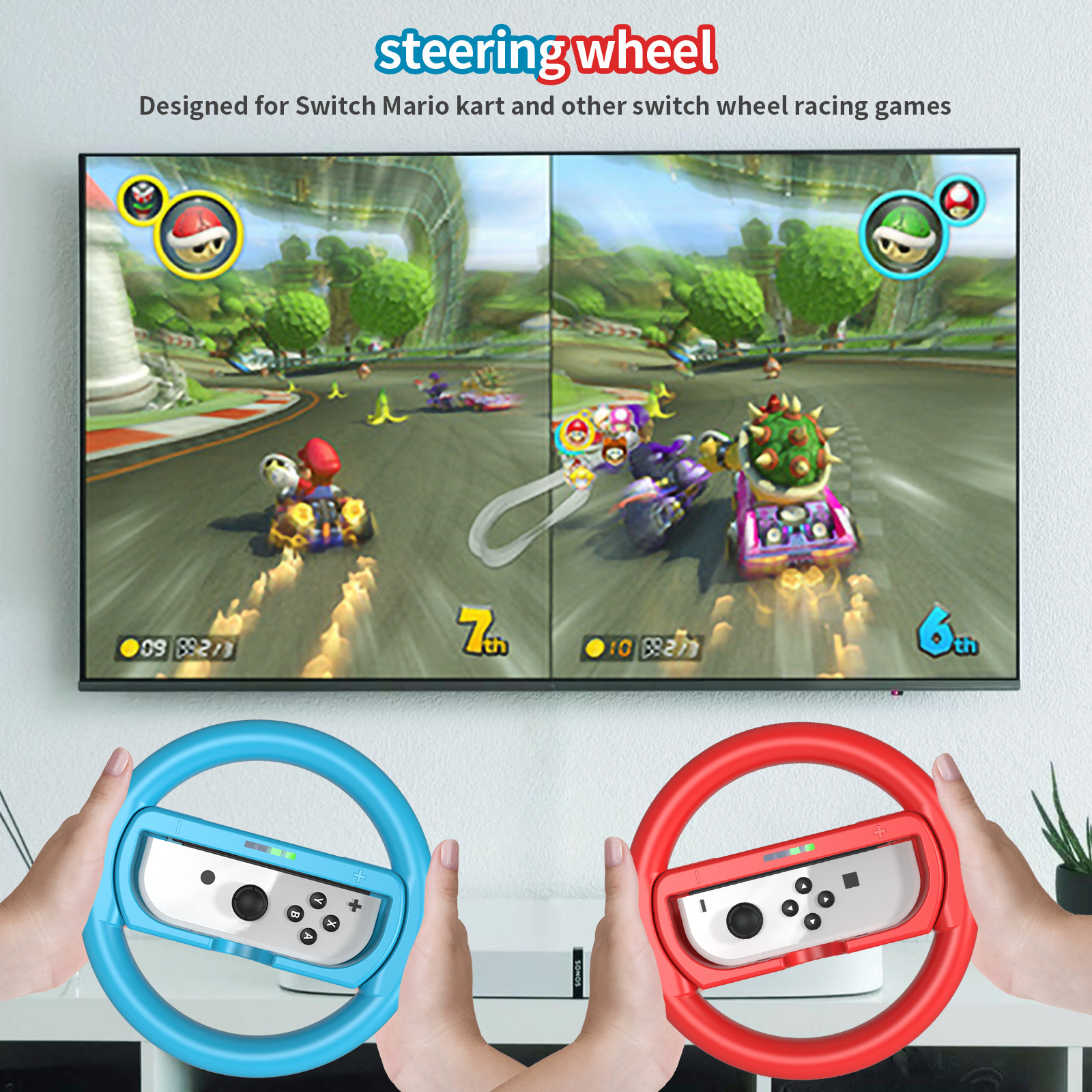 Steering wheel and Handle grip for Switch Joypad 2 in 1