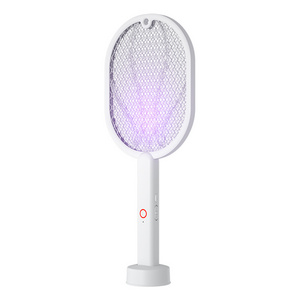 Home Hot Sale Usb Rechargeable Pest Flies Mosquito Killing Bat Electric Swatter 2 in 1 Mosquito Control Racket Lamp