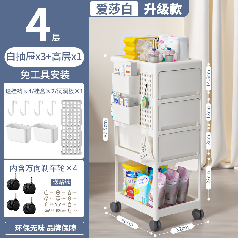 Kids Shelf Children Storage Rack With Wheels Plastic Shelves Storage Holders Kitchen Organizer