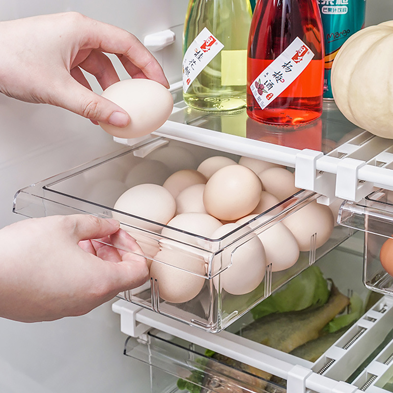 Kitchen Refrigerator Fruit Vegetable Storage Shelf Plastic Clear Fridge Egg Holder Organizer Slide Under Drawer Rack Holder