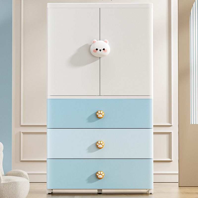 Baby Cartoon Furniture With Door Multi-layers Baby Hanging Clothes Cupboard Children Closet  Plastic Storage Drawer