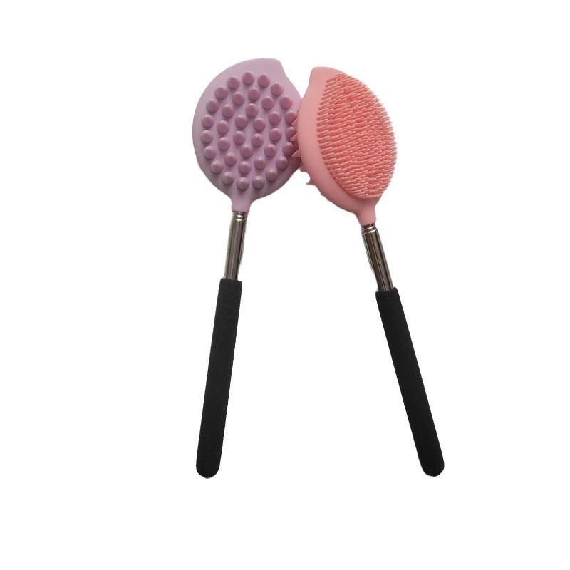 Dual Sided Silicone Bath Body Brush With Long Handle and Hook for Men Women Silicon Back Scrubber