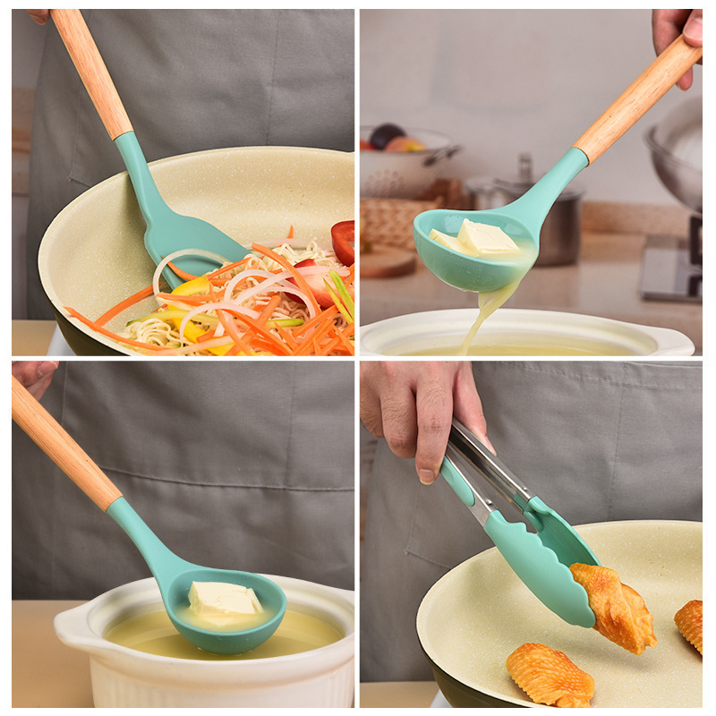 12 pcs Heat Resistant Kitchen Utensils Turner Tongs Spatula Spoon Brush Whisk Stainless Steel Silicone Cooking Tool