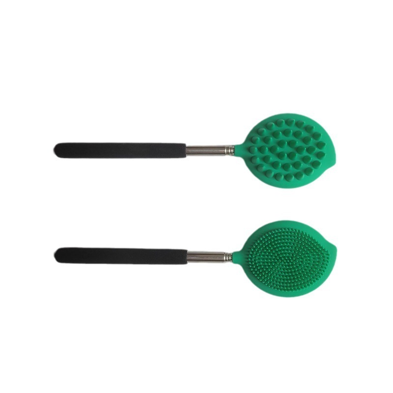 Dual Sided Silicone Bath Body Brush With Long Handle and Hook for Men Women Silicon Back Scrubber