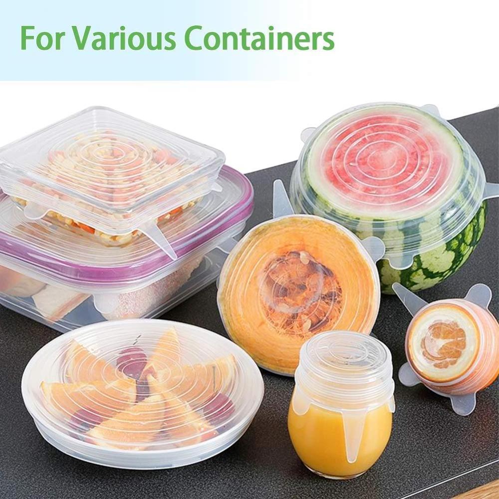 Food Grade Silicone Stretch Lids 6-pack of Various Sizes Seal Food Wrap Containers