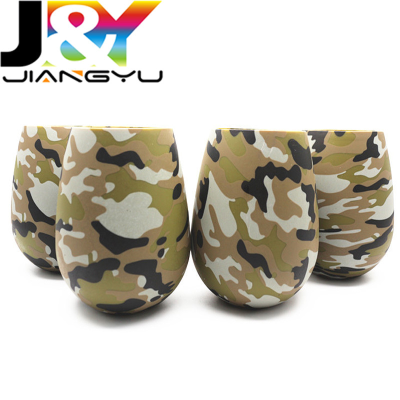 Customized print logo Full Pattern Silicone Wine Glasses Travel Unbreakable Stemless Rubber Cups