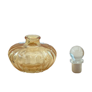 Unique style pumpkin glass jar 150 ml yellow pumpkin shape fragrance glass reed diffuser bottle with cork