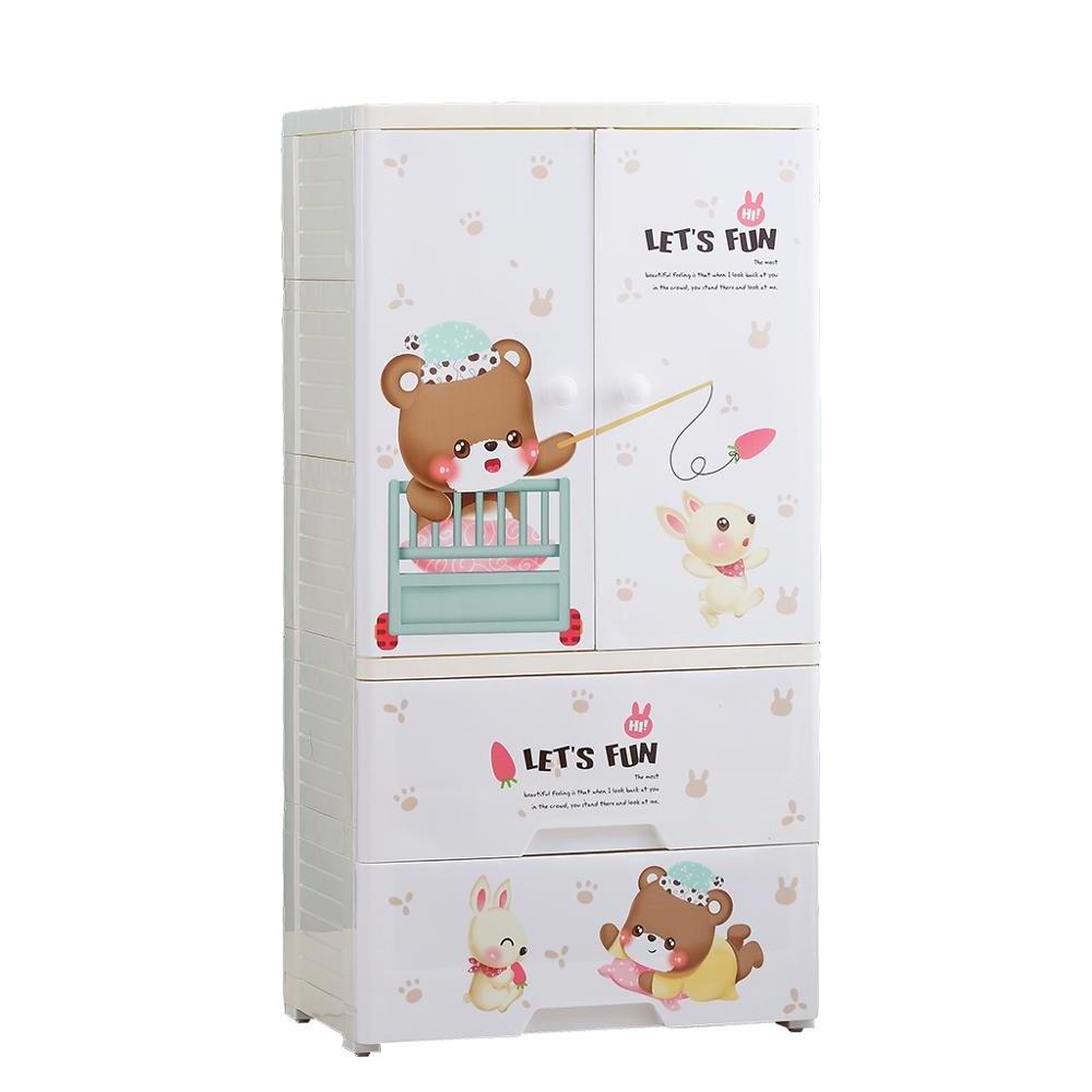 Wholesale Plastic Wardrobe Two Open Door Baby Plastic Storage Cabinet With Drawer