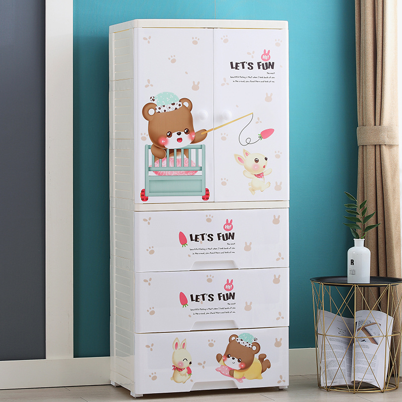 Wholesale Plastic Wardrobe Two Open Door Baby Plastic Storage Cabinet With Drawer