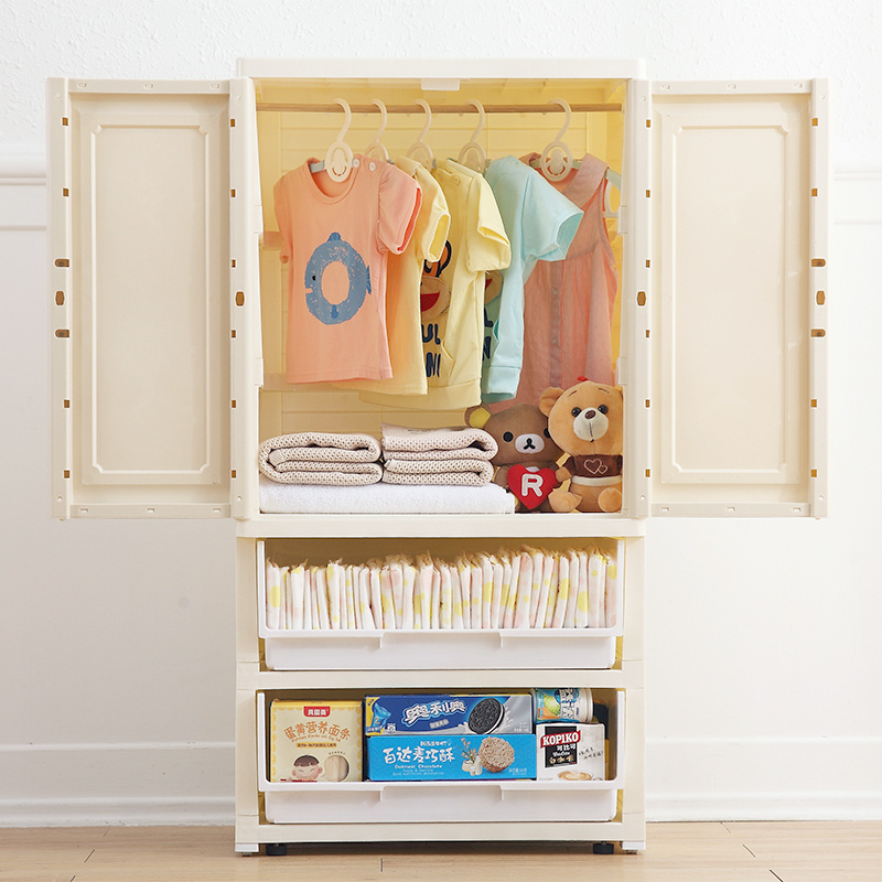 Wholesale Plastic Wardrobe Two Open Door Baby Plastic Storage Cabinet With Drawer