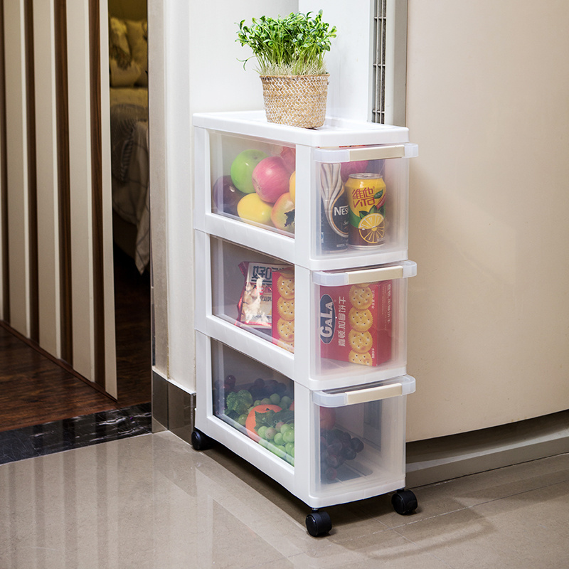 Convenient Transparent 1-6 Layers Storage Drawer Plastic Kitchen Narrow Cabinet With Wheels