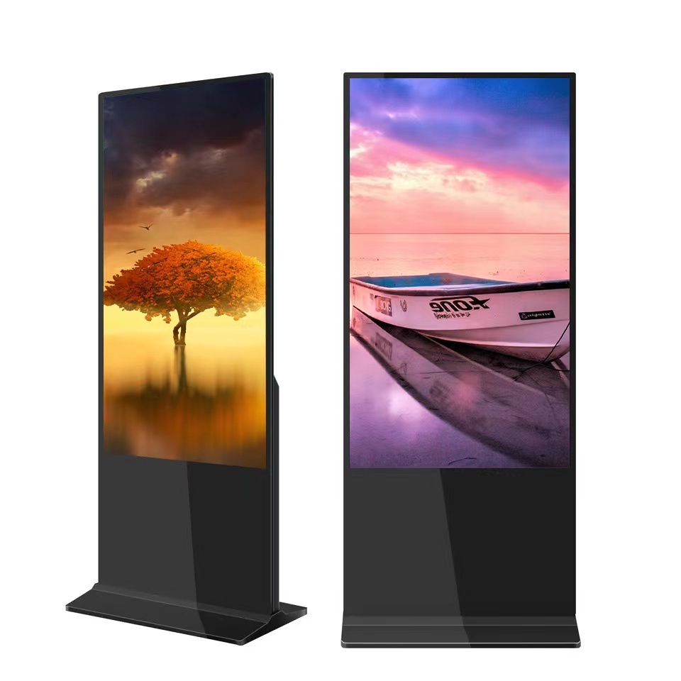 Indoor android video display counter lcd ultra thin free standing vertical digital signage totem touch screen kiosk