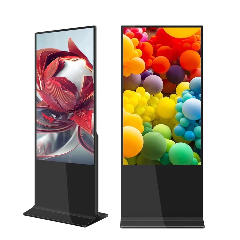 Indoor android video display counter lcd ultra thin free standing vertical digital signage totem touch screen kiosk