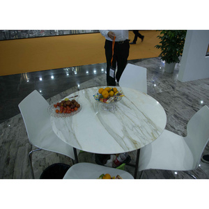 JYS Italian Calacatta Round Marble Slab Table Top for Indoor Use