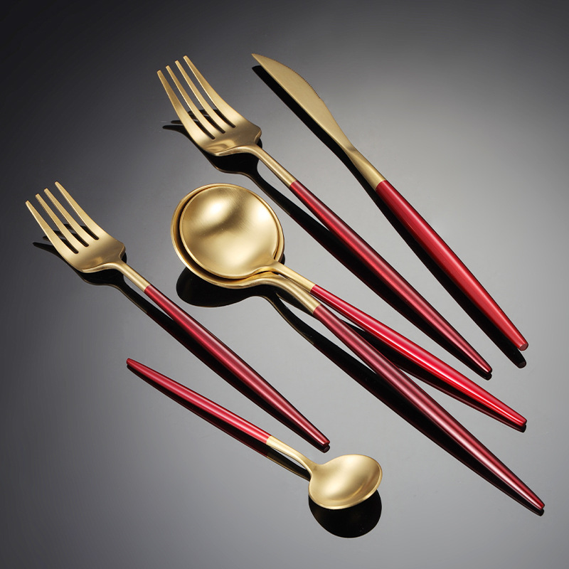 Stainless Steel cutipol green red pink  plated cutlery flatware set with gift box 18 10 used restaurant flatware wholesale