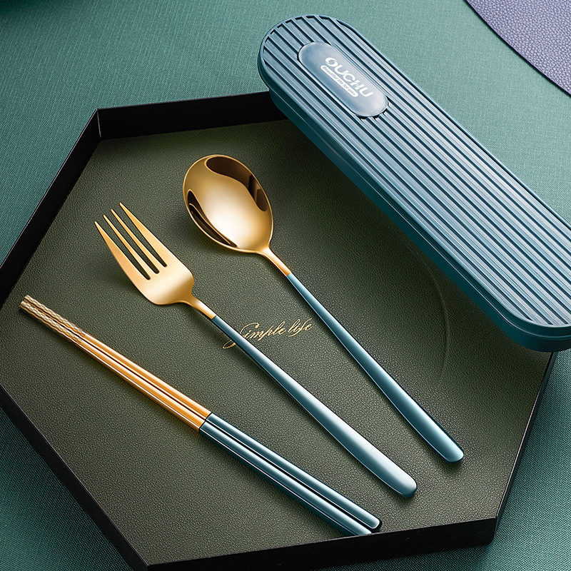 Wholesale Stainless Steel Spoon And Fork Set In a Case  High Quality 304 Stainless Steel Travel Cutlery