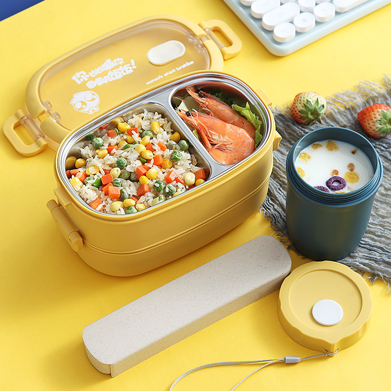 Eco-Friendly Double Layer Bento Box Leakproof Compartment Food Container 304 Multi-layer Stainless Steel Lunch Box