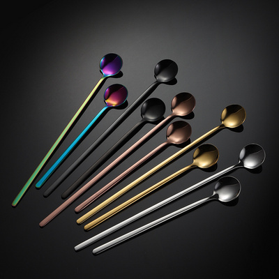 Customized 13cm 15cm 17cm  24cm Mini Small Long Handle 304 Stainless Steel Rose Gold Teaspoon Metal Dessert Tea Coffee Spoon