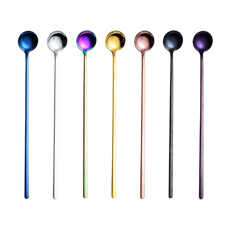 Customized 13cm 15cm 17cm  24cm Mini Small Long Handle 304 Stainless Steel Rose Gold Teaspoon Metal Dessert Tea Coffee Spoon