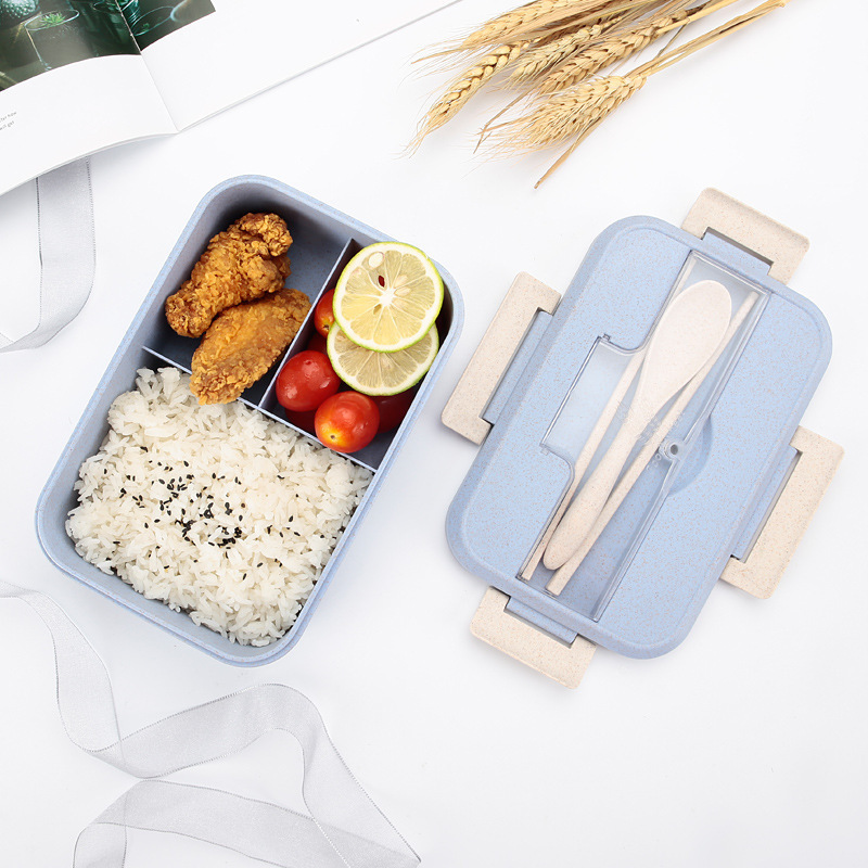 Free Cutlery Leak Free Custom Logo 3 Compartment Insulated Plastic Tiffin Boxes Food Bento Lunch Box For Kids School Girls