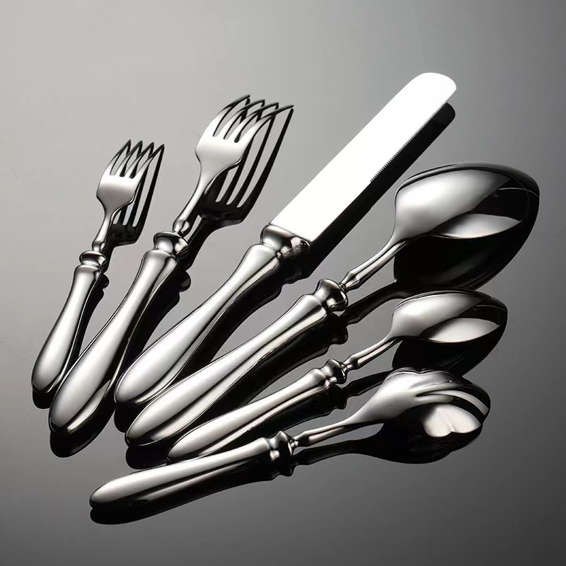 Retro Stainless Steel Gourd Shape Handle Dinner Spoon Fork Set