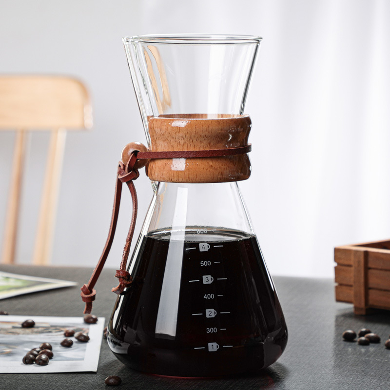 Wooden Collar Glass Pour Over Hand Drip Pot 400ml 600ml 800ml Coffee Servers Espresso Coffee Maker With Infuser