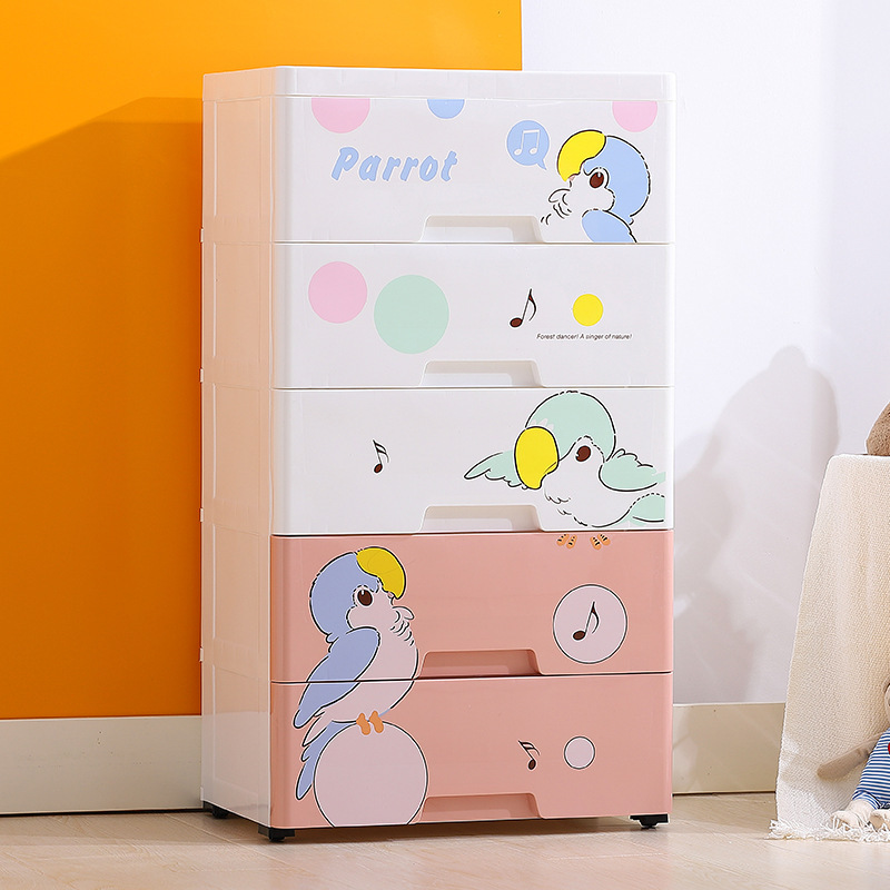 Animal Cheap Food Grade PP Baby Colorful Baby Living Toy Plastic Drawer Storage Cabinet With Wheels For Clothes