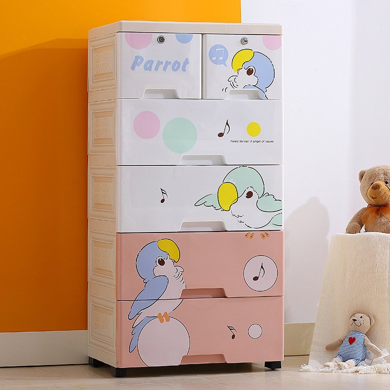 Animal Cheap Food Grade PP Baby Colorful Baby Living Toy Plastic Drawer Storage Cabinet With Wheels For Clothes