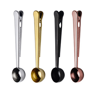 stainless steel coffee bean measuring spoon scoop with bag clip