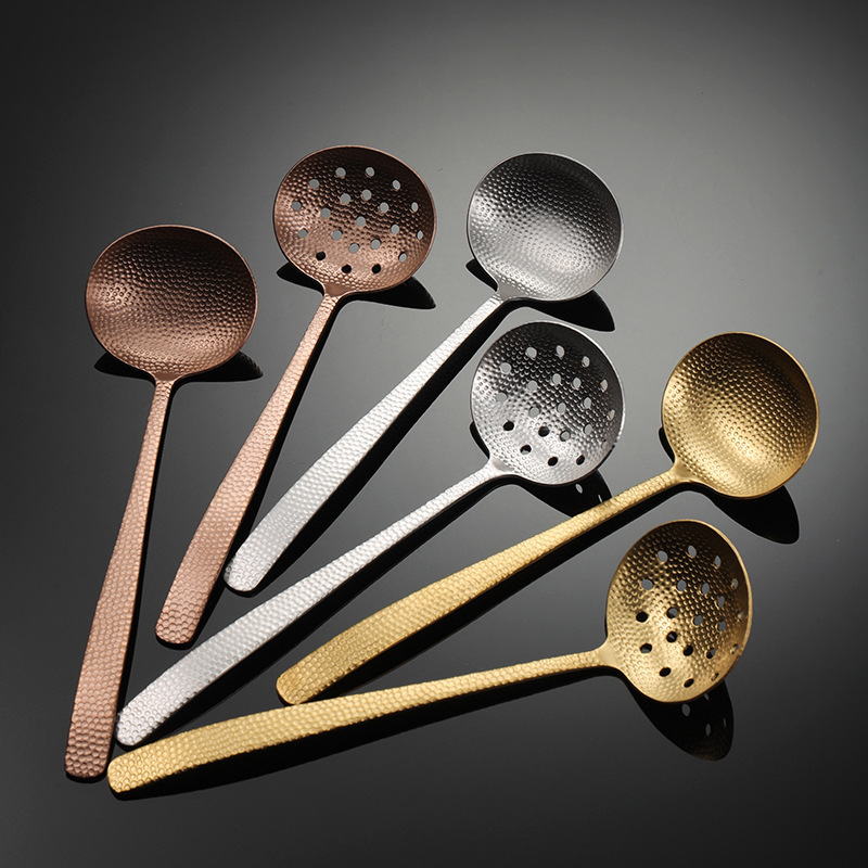 Kitchen Gadgets Hammered Pattern Luxury Gold Soup Spoons Stainless Steel Soup Ladle Serving Spoons For Home And Kitchen