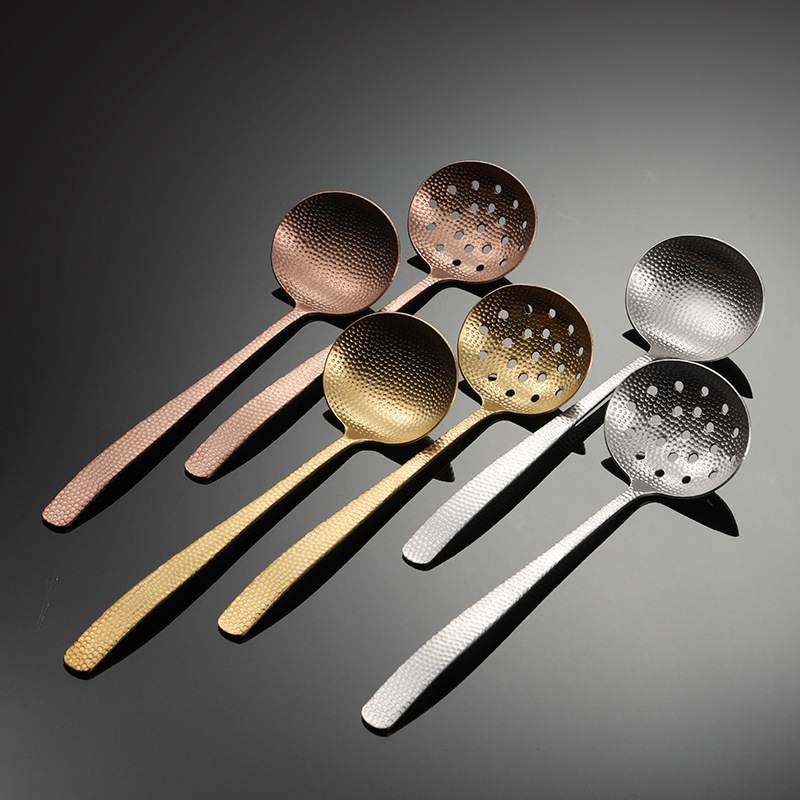 Kitchen Gadgets Hammered Pattern Luxury Gold Soup Spoons Stainless Steel Soup Ladle Serving Spoons For Home And Kitchen