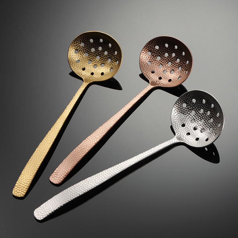 Kitchen Gadgets Hammered Pattern Luxury Gold Soup Spoons Stainless Steel Soup Ladle Serving Spoons For Home And Kitchen