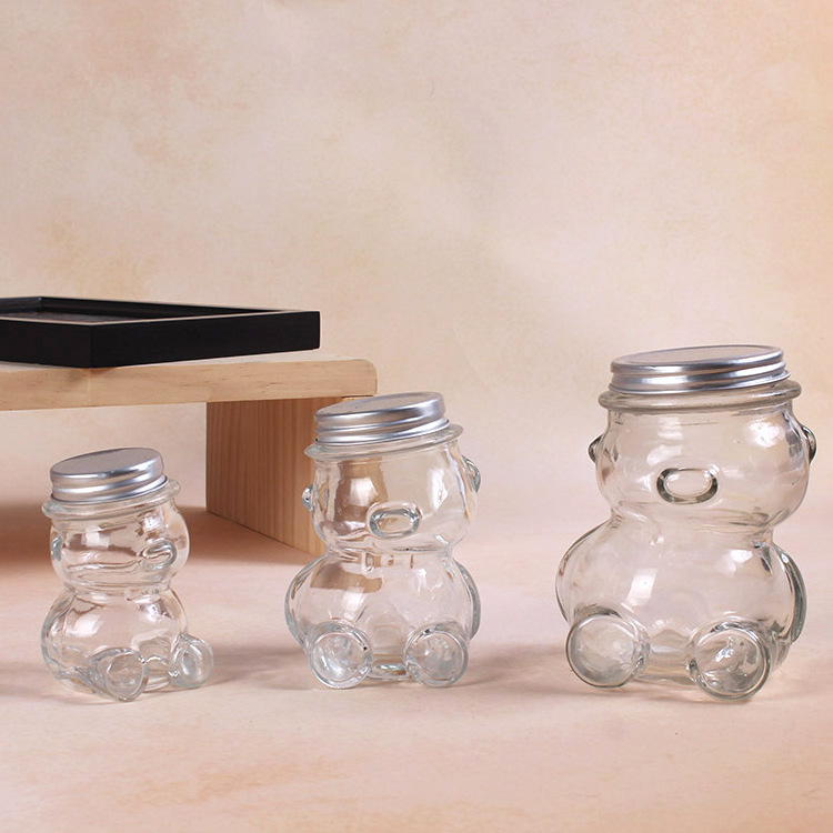 Popular Products Exquisitely Crafted Artistic Honey Teddy Bear Glass Bottle Container