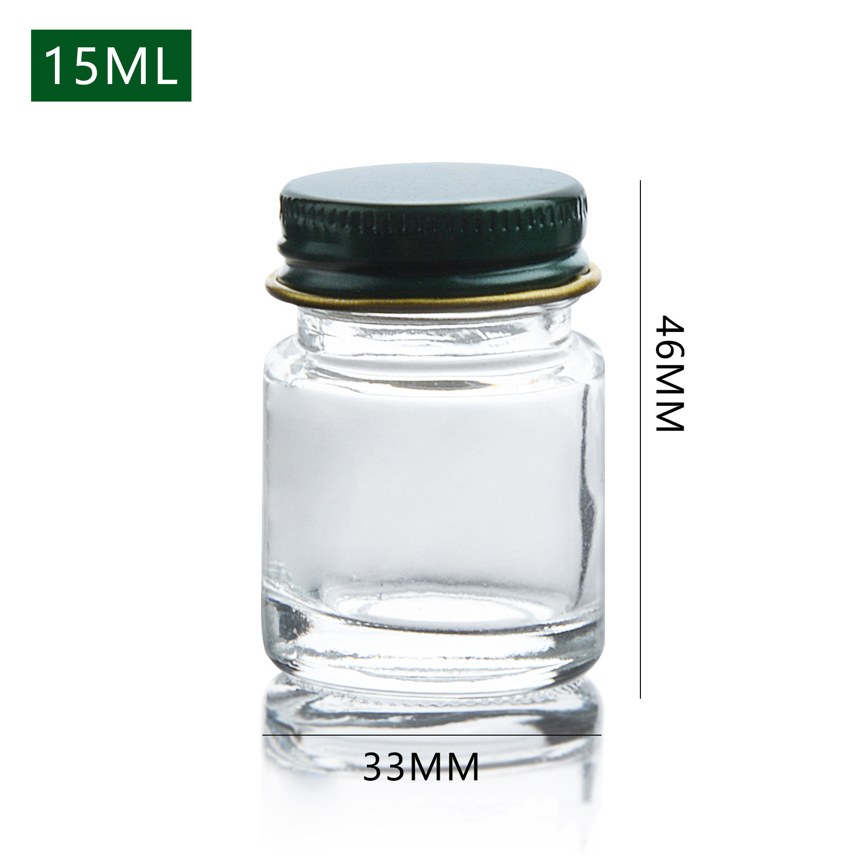 Mini 15ml 50ml glass bottle for summer cool oil bottle essential oil bottle with green aluminum lid