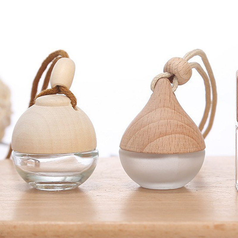 5ml Round Ball Shape Car Diffuser Glass Bottle Wooden Screw Cap Car Perfume Air Frensher Bottle