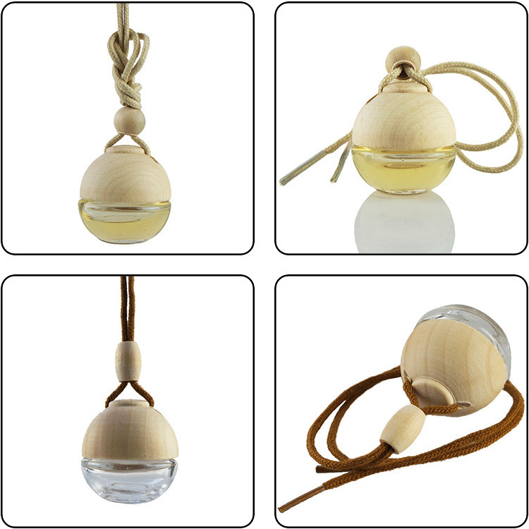 5ml Round Ball Shape Car Diffuser Glass Bottle Wooden Screw Cap Car Perfume Air Frensher Bottle