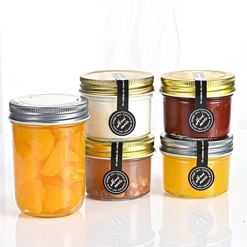 Customized transparent sealed empty fruit canned mason jar pickle jam honey jar