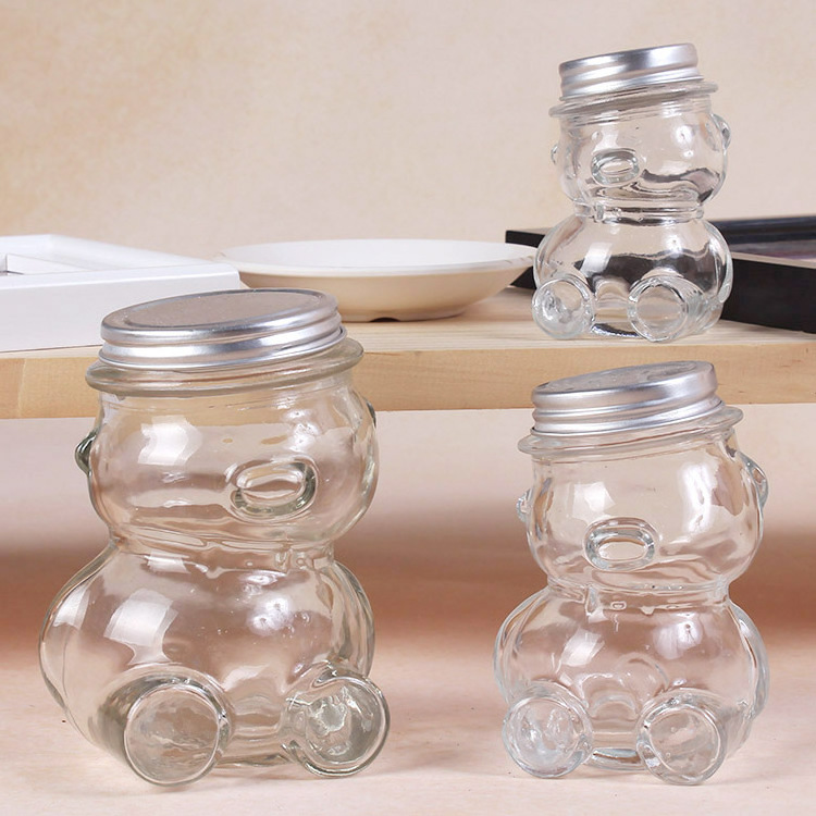 Popular Products Exquisitely Crafted Artistic Honey Teddy Bear Glass Bottle Container