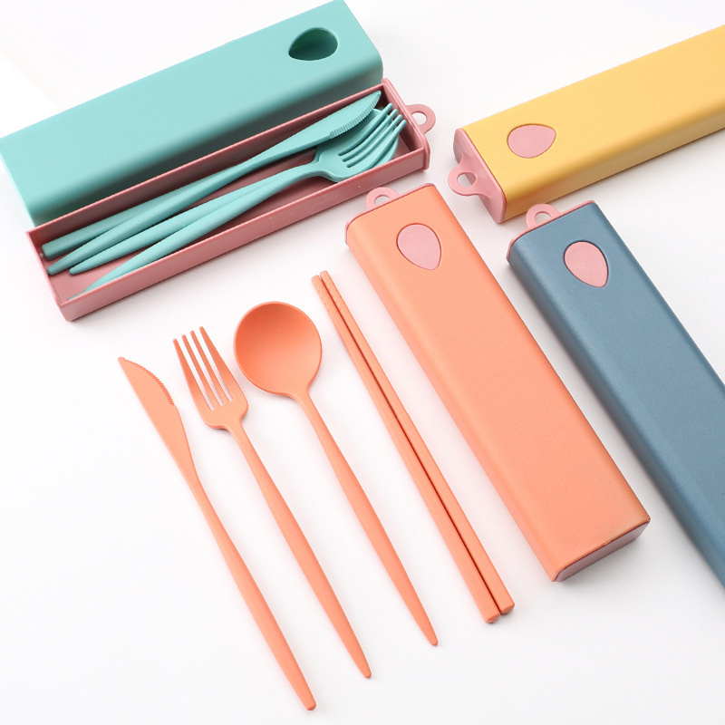 2023 new arrival high quality knife spoon fork chopsticks wheat straw fiber cutlery eco portable travel cutlery set for home