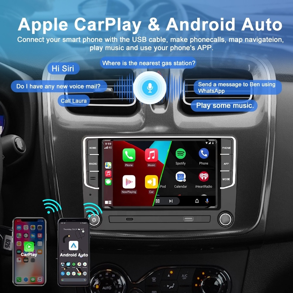 7 inch Dashboard 2+32GB 2+64GB Wireless Carplay Android Auto 2 Din GPS Navigation DSP FM AM RDS Radio Car Stereo For Volkswagen