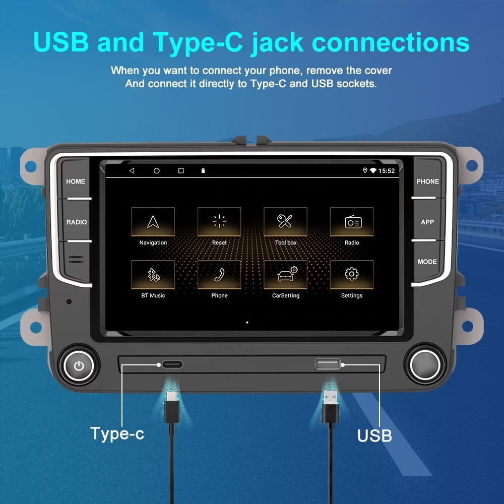 7 inch Dashboard 2+32GB 2+64GB Wireless Carplay Android Auto 2 Din GPS Navigation DSP FM AM RDS Radio Car Stereo For Volkswagen