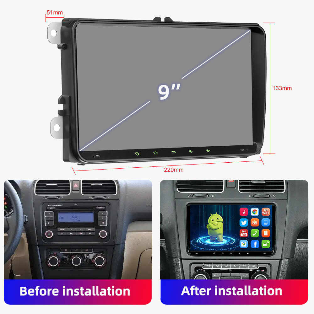 Jmance 9 Inch Headunit For Vw/For Skoda/For Seat Fm Am Rds Radio Dsp Android Auto Carplay 2Din Car Stereo Radio