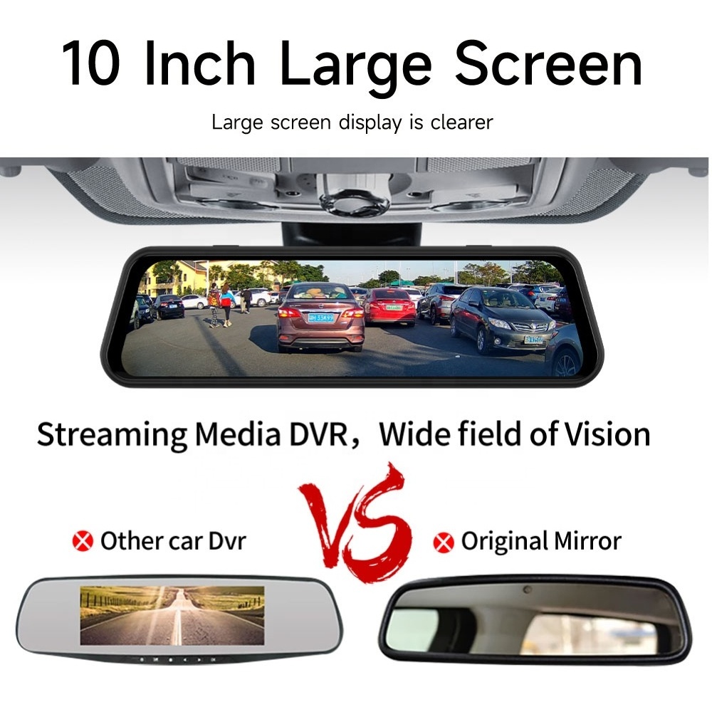 Jmance 10 Inch Universal Front 2K Rear 1080P Wifi Rearview Mirror Dash Cam Monitor Interface Dvr 24-Hour Parking Monitoring