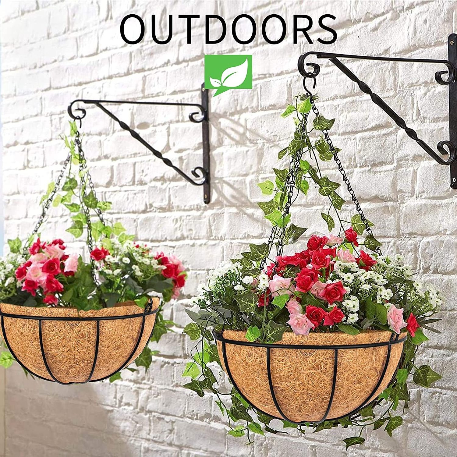 12 Inch Metal Hanging Flower Pot with Coir Liner and metal basket