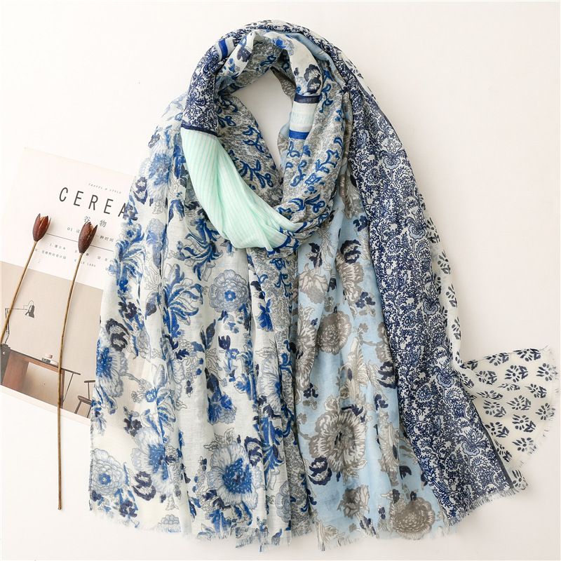 180*90cm floral pattern voile cotton sunscreen shawl scarf